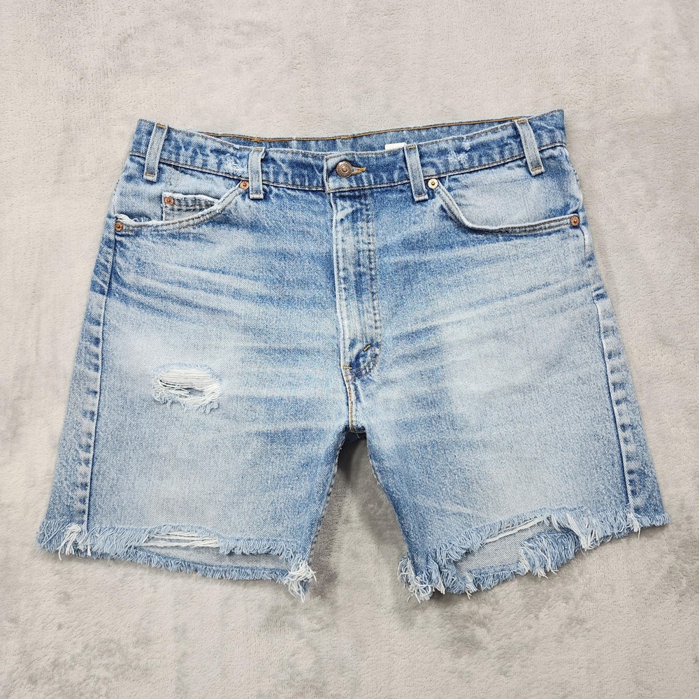 Vintage Levi's 505 Shorts Mens 36 Blue Denim Cutoff Jorts Distressed USA Bermuda